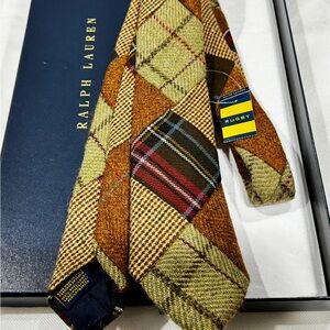 🔥🎁RL PATCHWORK🎁🔥🆕💯RALPH LAUREN TWEED RUGBY PATCHWORK WOOL TIE💯🎁
